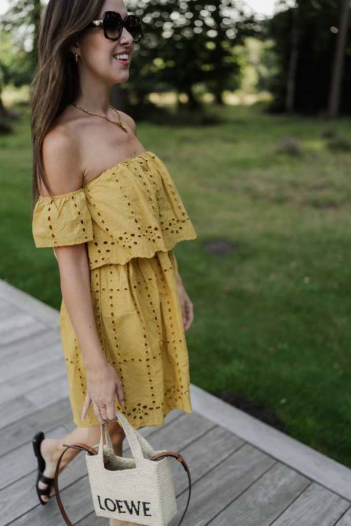 Fran Dress Broderie Mustard Yellow