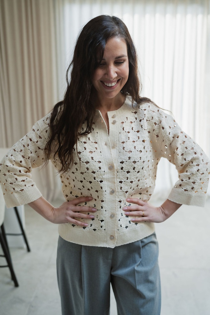 Hatty 3/4 Crochet Cardigan Birch