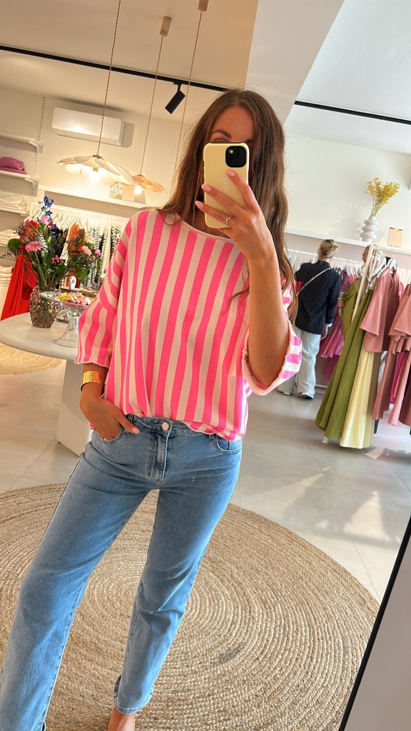 Sweatshirt Striped Fluo Fushia