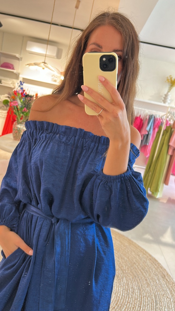 Dress Off Shoulder Shiny Blue