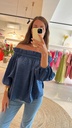 Top Off Shoulder Shiny Blue