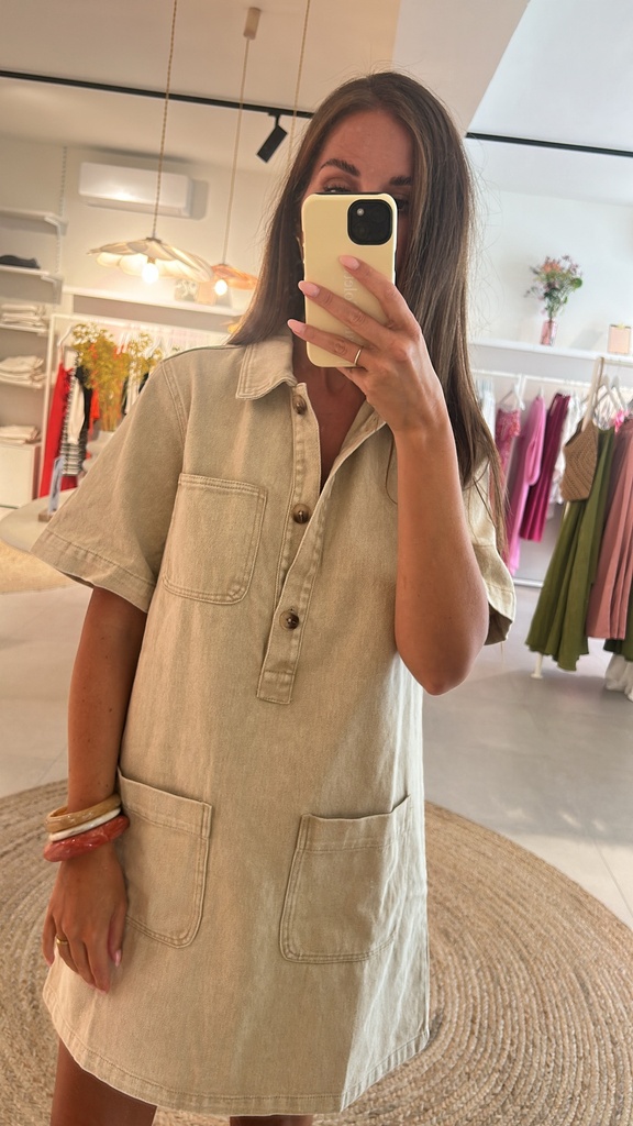 Straight denim dress beige