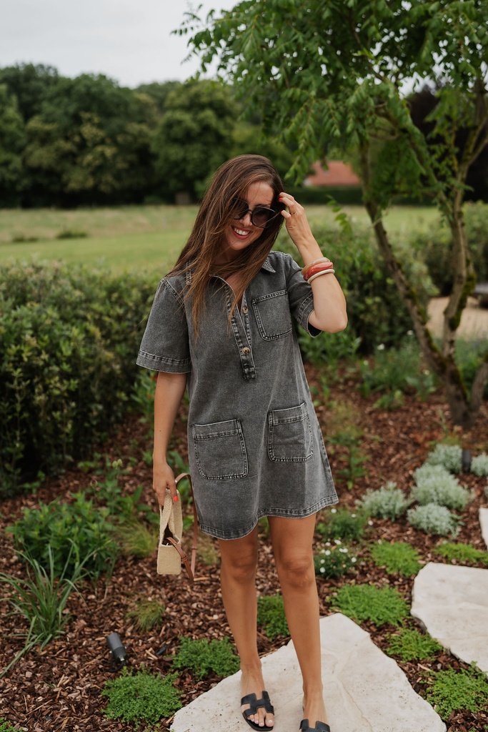 Straight denim dress grey