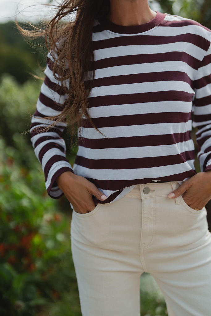 Essential Boxy Tee Striped Fig