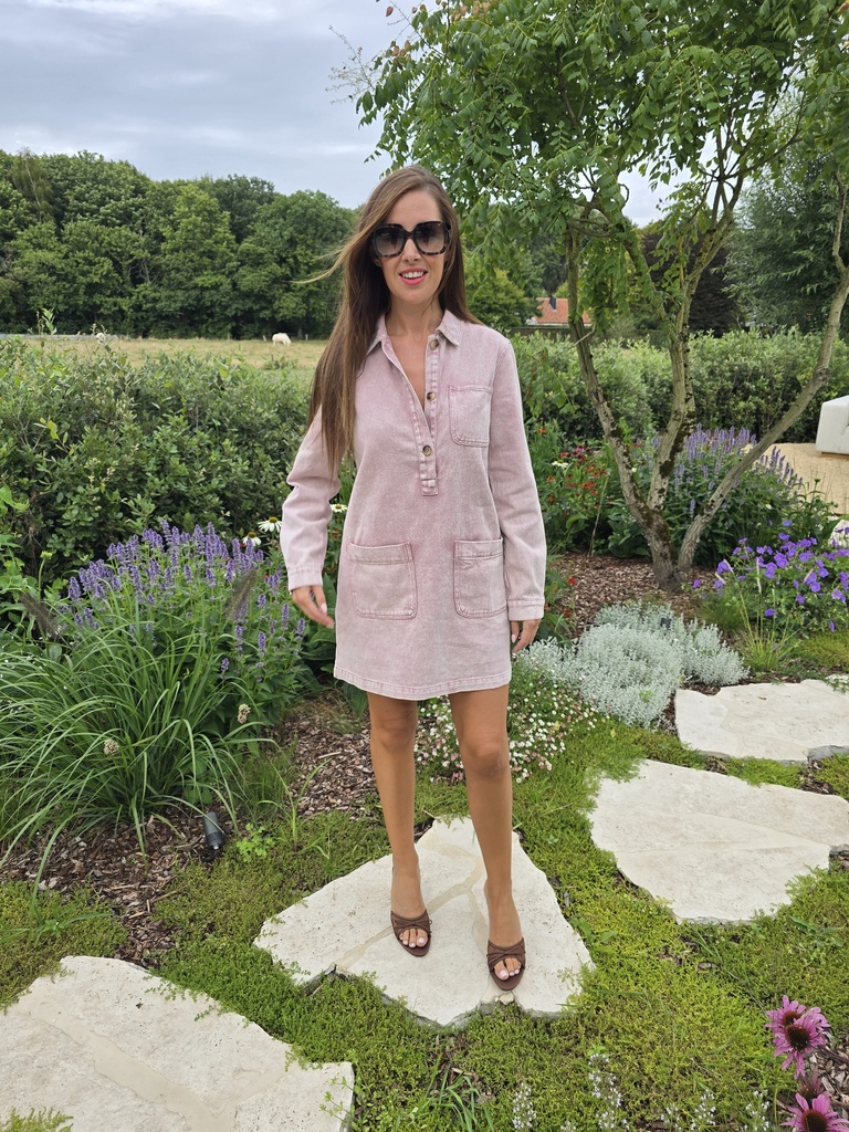 Straight Denim Dress LS Rose