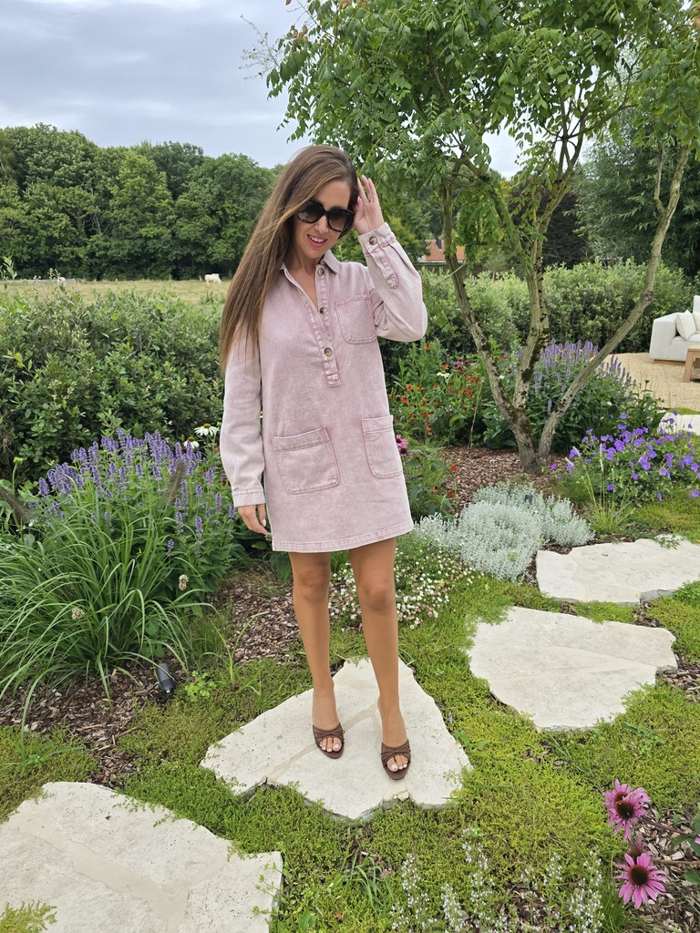 Straight Denim Dress LS Rose
