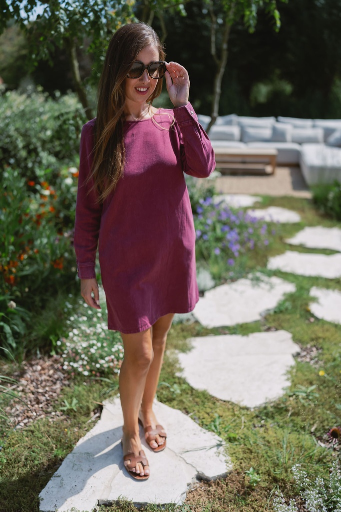 Denim Dress LS Burgundy