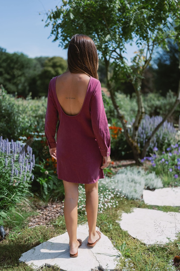 Denim Dress LS Burgundy