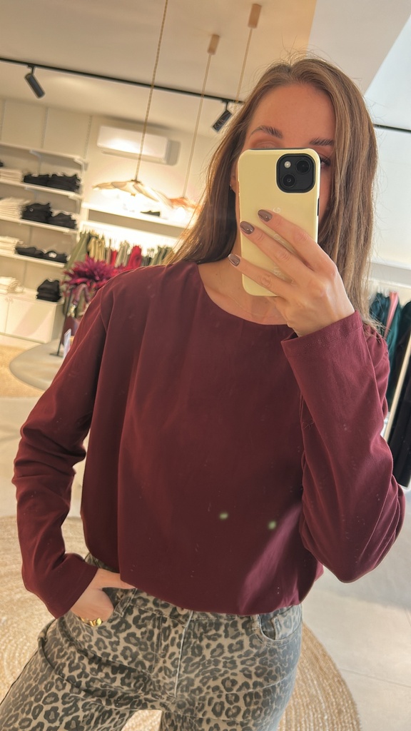 Balloon Cropped Shirt Burgundy