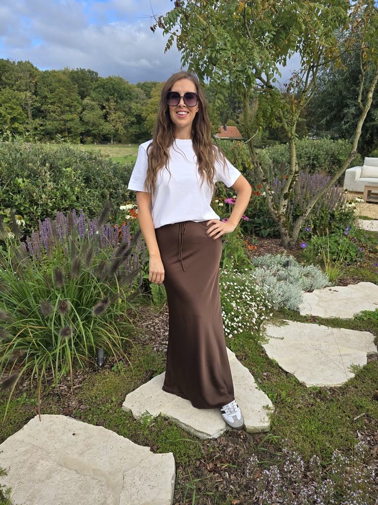 Long Satin Skirt Chocolat