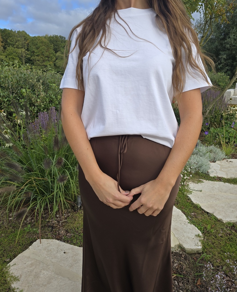 Long Satin Skirt Chocolat