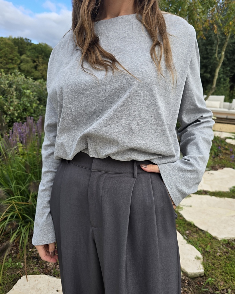 Balloon Cropped Shirt Grey