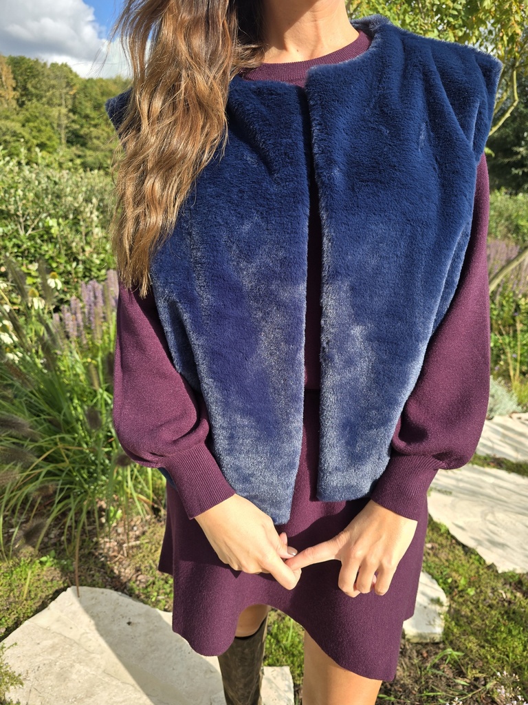 Faux Fur Gilet Navy