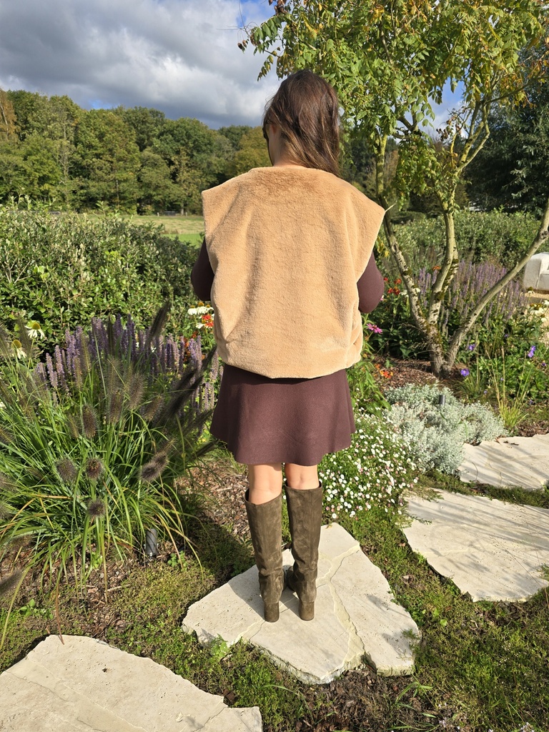 Faux Fur Gilet Dark Beige