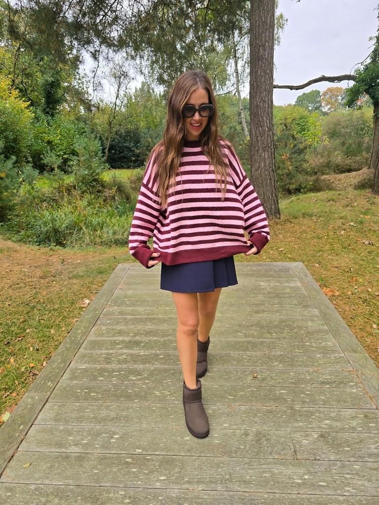 Striped Knit Annie Burgundy/Pink