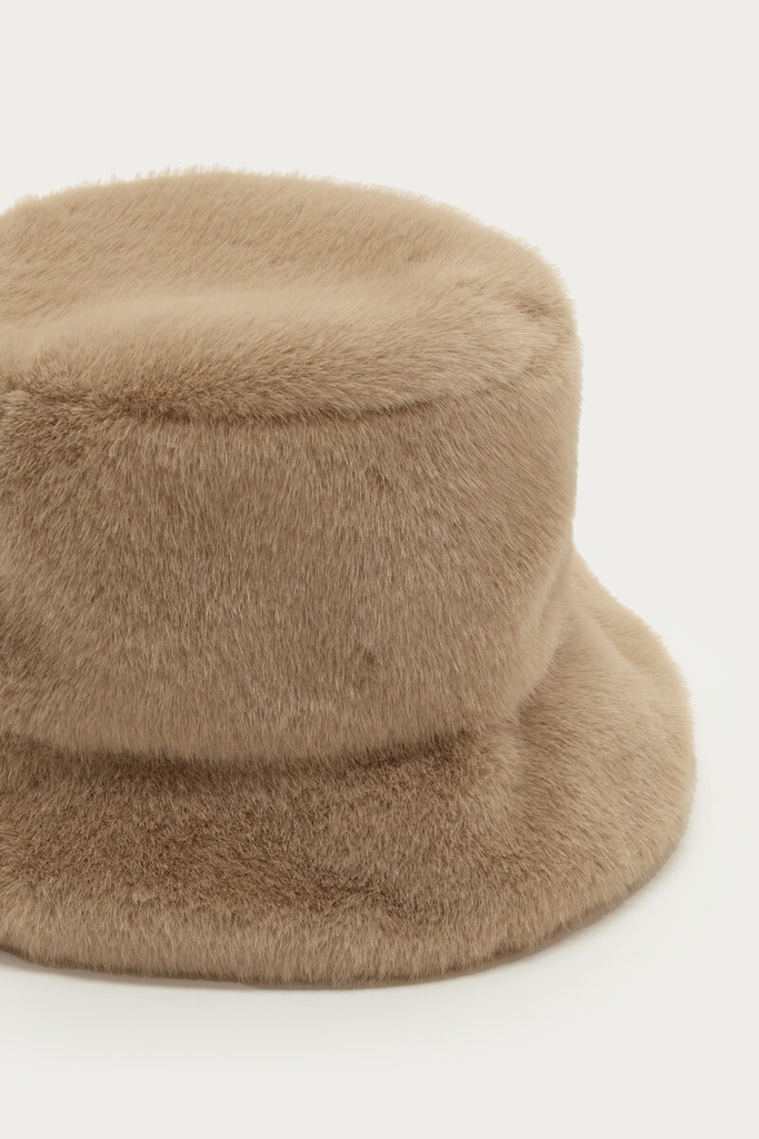 Bucket Hat Faux Fur Beige