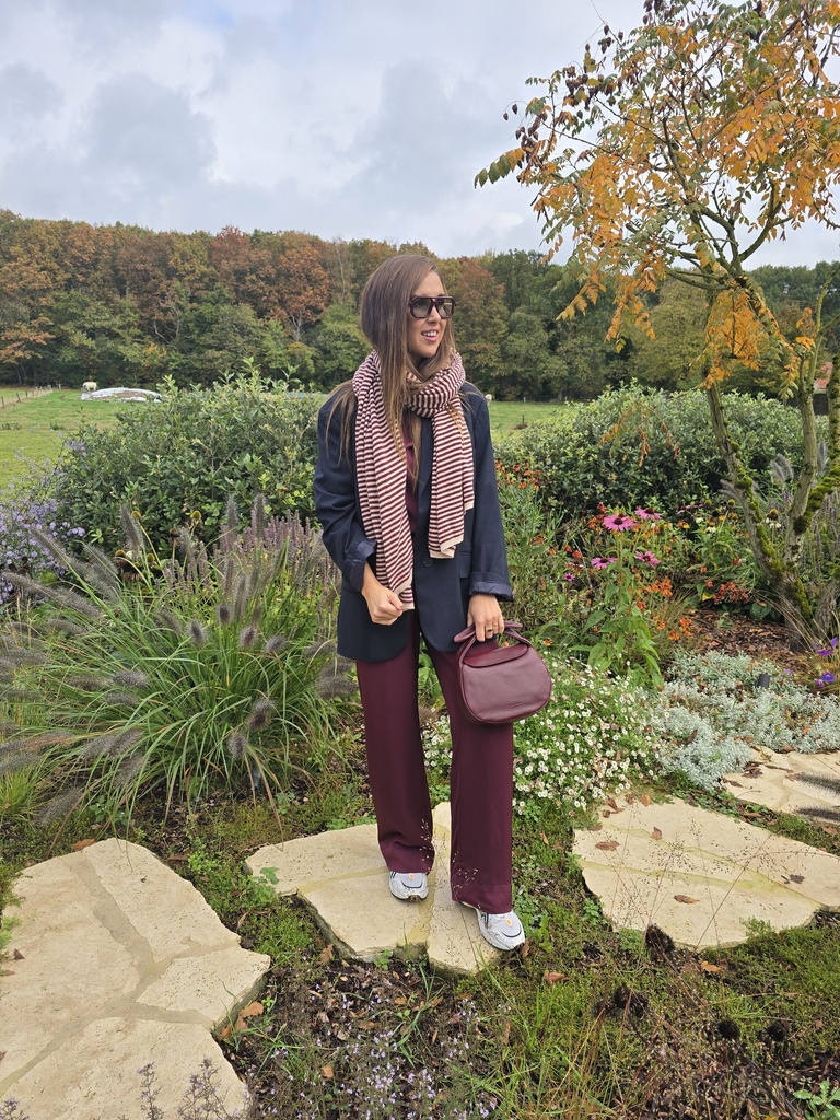 Hazel Stripes Scarf Beige/Burgundy