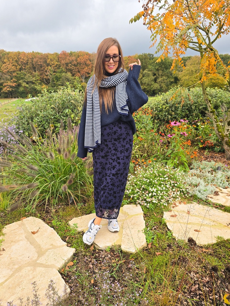 Hazel Stripes Scarf Navy/Grey