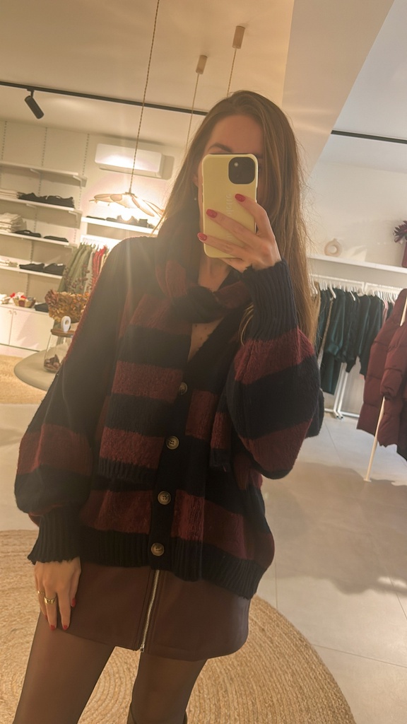 Striped Cardigan + Scarf Navy