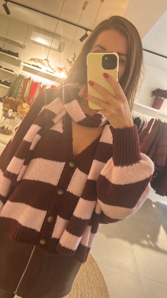 Striped Cardigan + Scarf Pink
