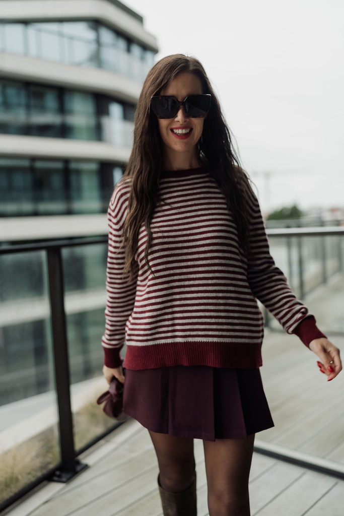 Hazel Striped Knit Grey/Burgundy