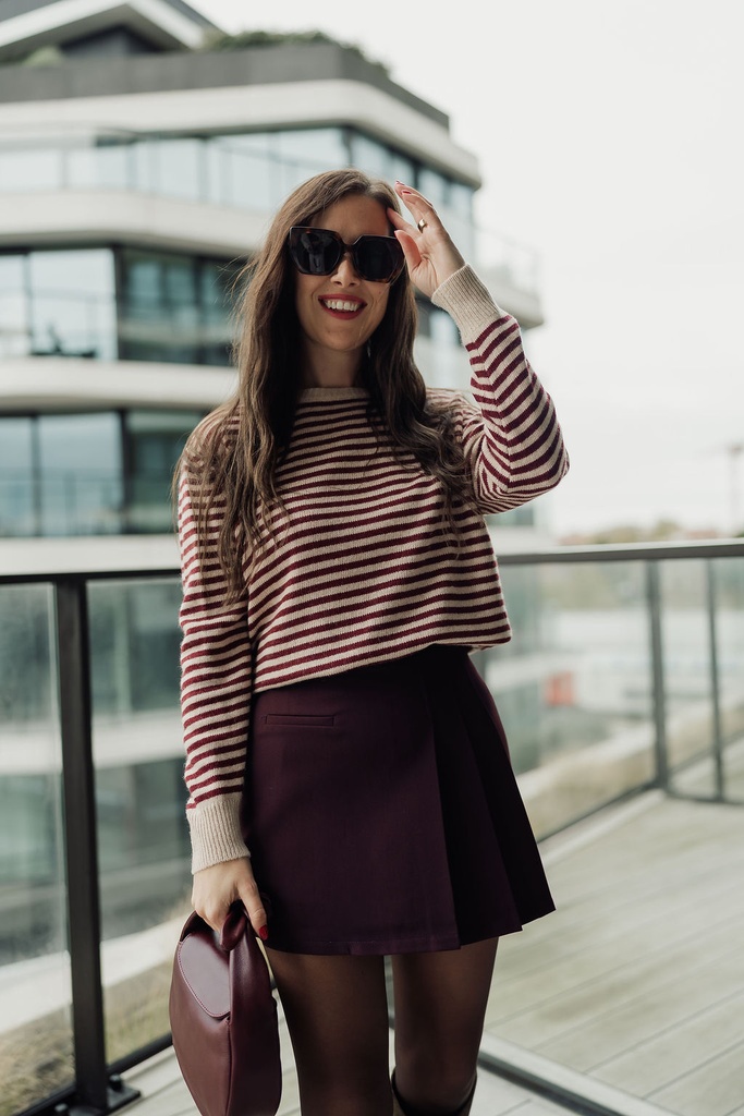 Hazel Striped Knit Beige/Burgundy