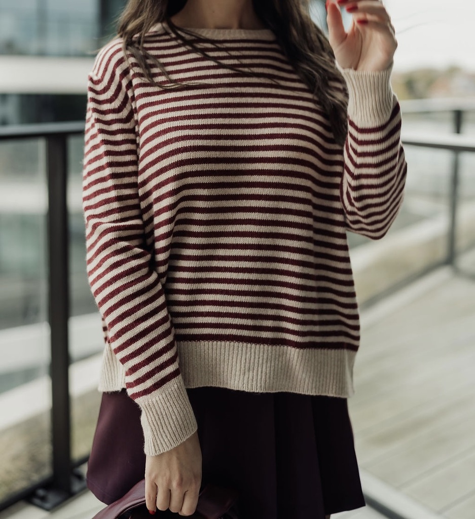 Hazel Striped Knit Beige/Burgundy