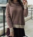 Hazel Striped Knit Beige/Burgundy