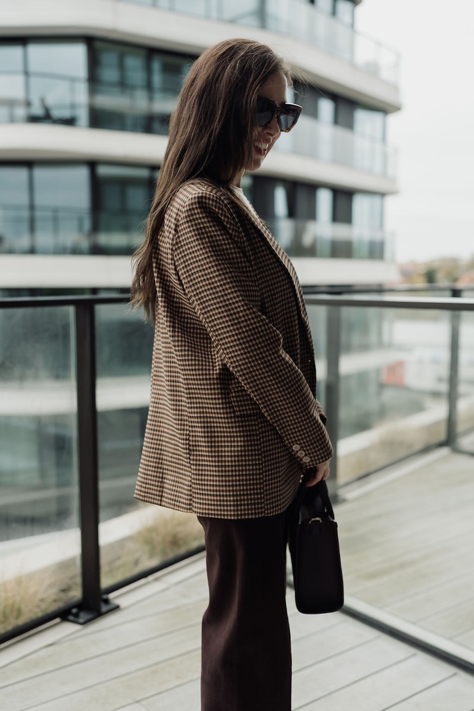 Checkered Blazer Brown