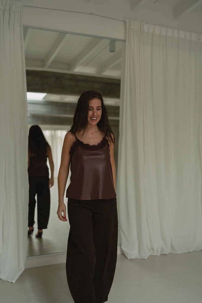 Faux Leather Strap Top Burgundy