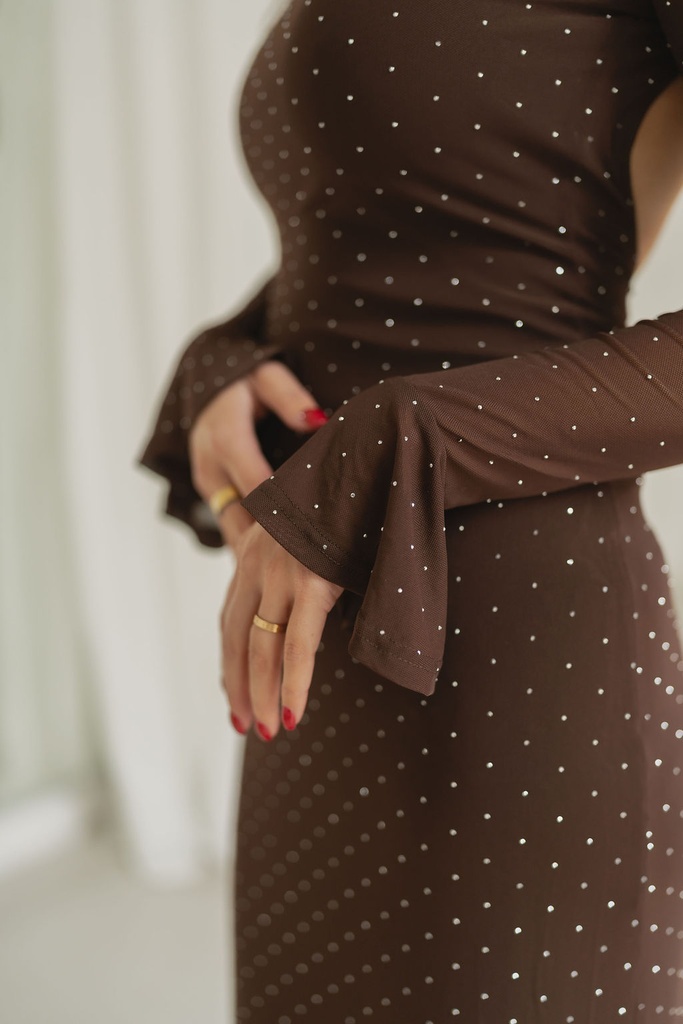 Maxi Dress Mesh Open Back Brown