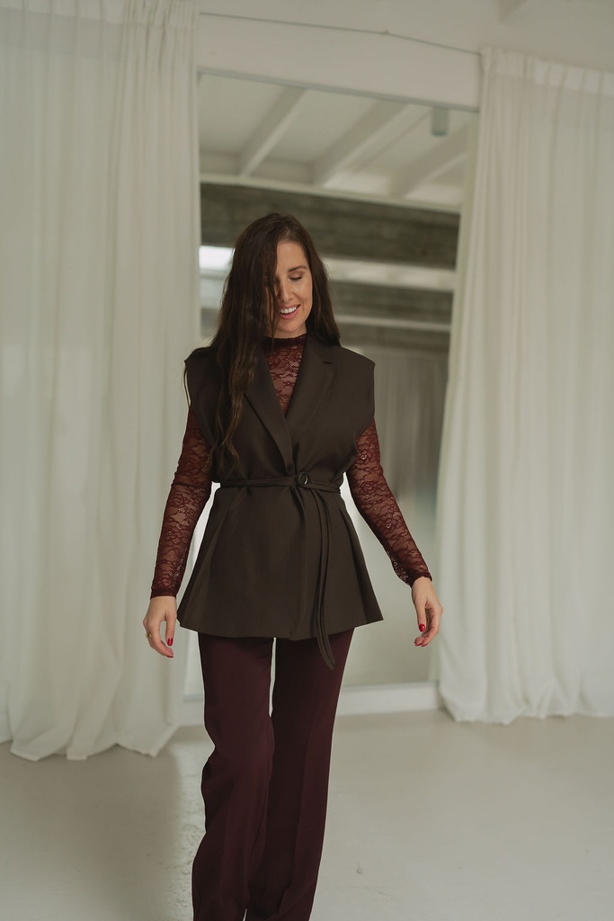 Vest Button Strap Dark Brown