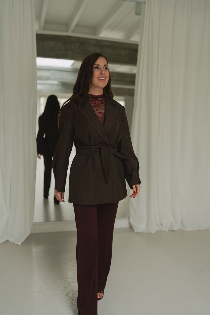 Blazer With Belt Dark Brown