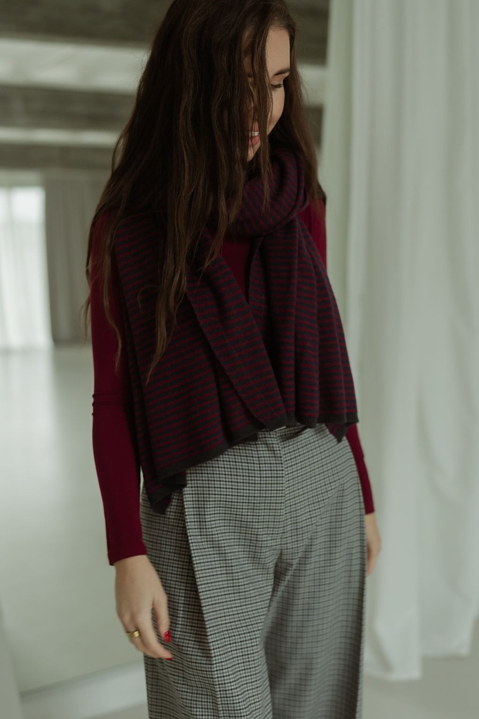 Striped Long Scarf Navy/Burgundy