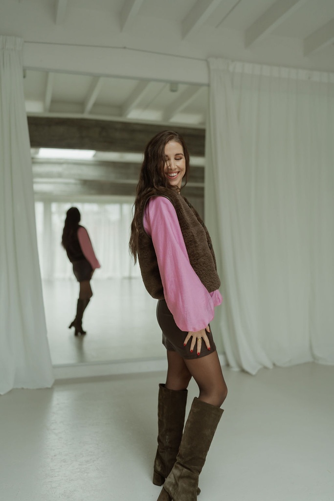 Teddy Gilet Button Brown