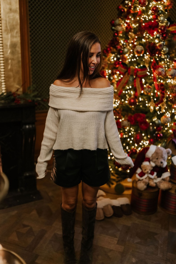 Off Shoulder Knit Beige