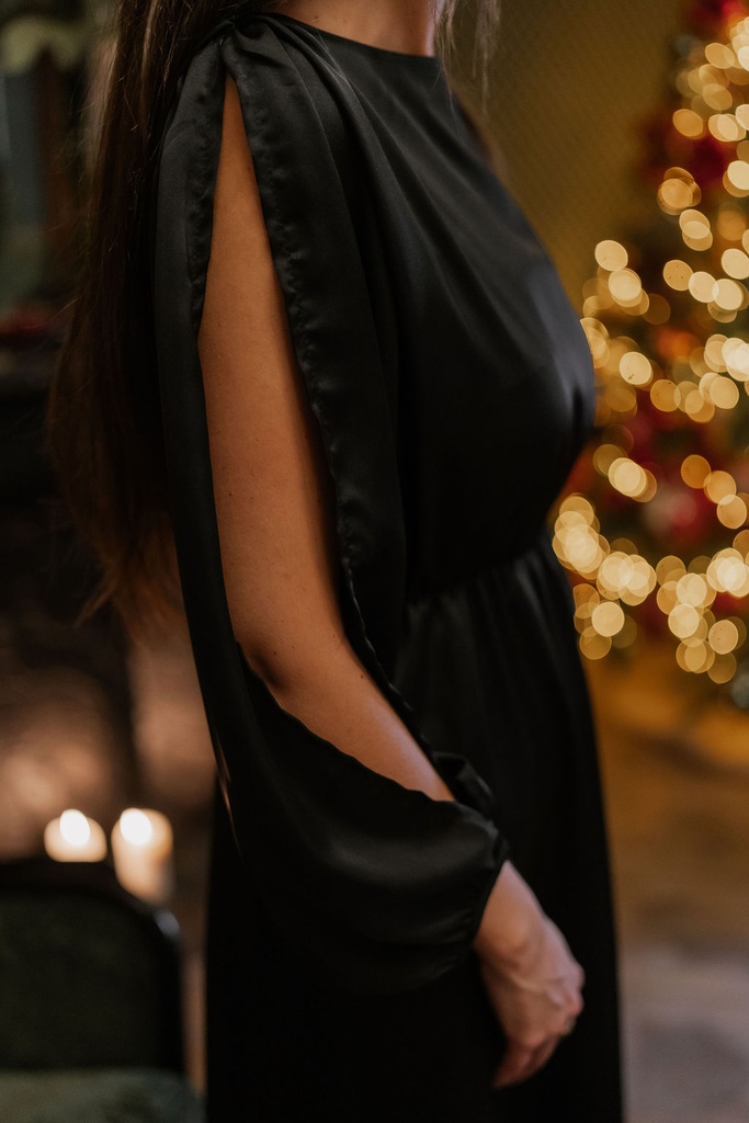 Long Satin Dress Merel Black