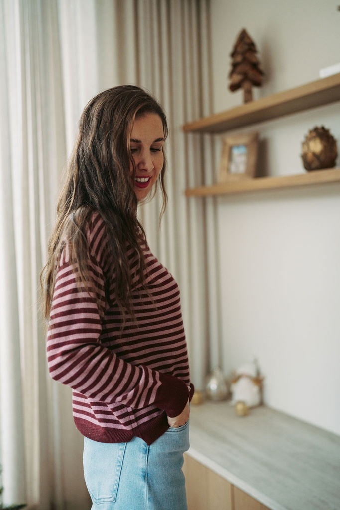 Striped Knit Niki Burgundy/Pink