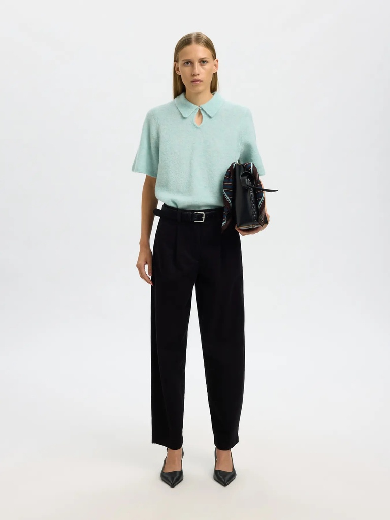 Key Hole Collar Knit Sia Ras Blue Glow