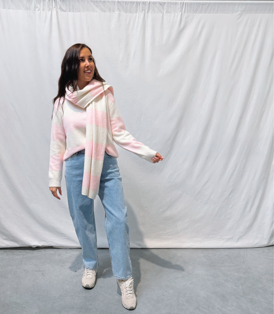 Striped Scarf Lena Panna/Rosa