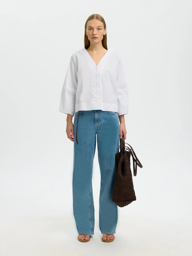 3/4 V-Neck Shirt Bea Bright White
