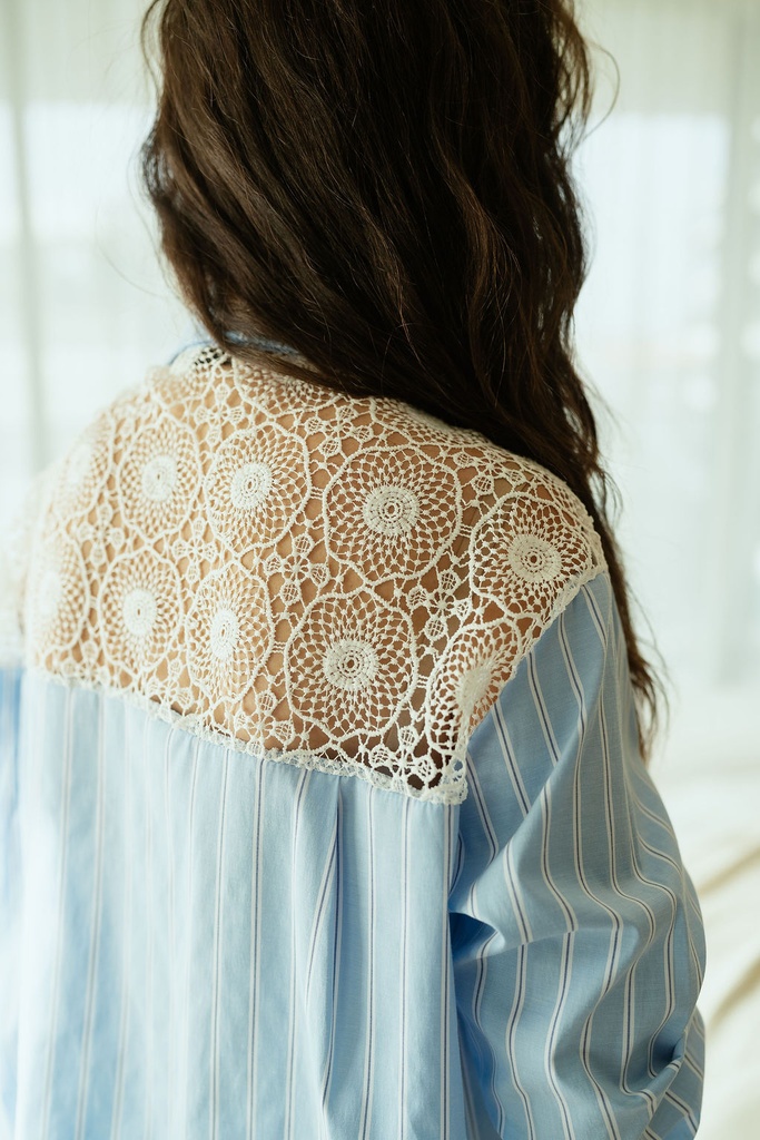 Striped Blouse Lace Blue