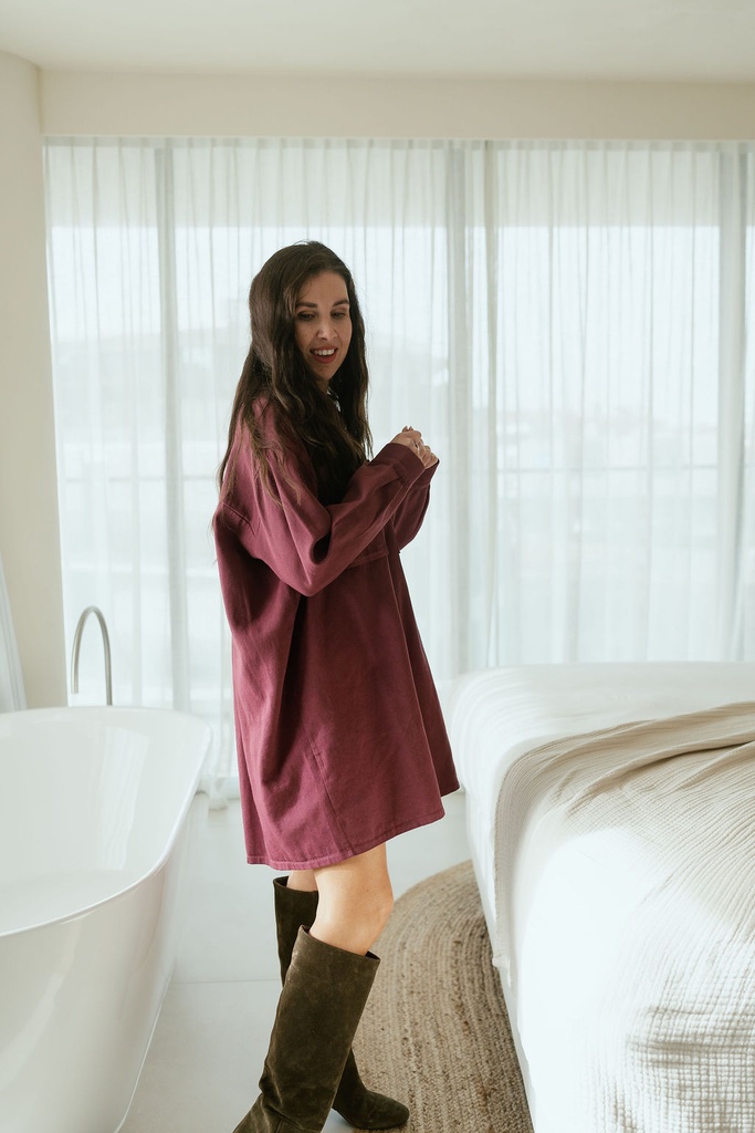 Denim Dress Ivy Burgundy