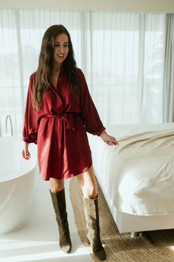 Short Shirt Dress Lima Burgundy