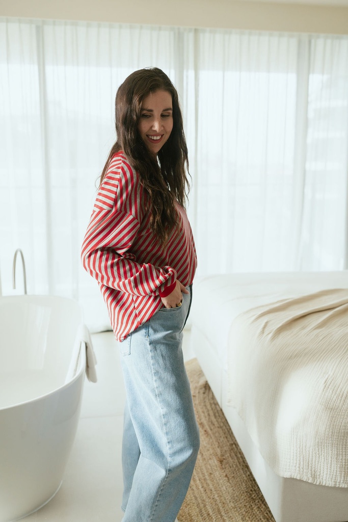 Striped LS Shirt LightGrey/Red