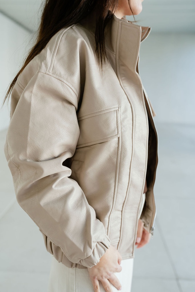 Bomber Jacket Faux Leather Beige