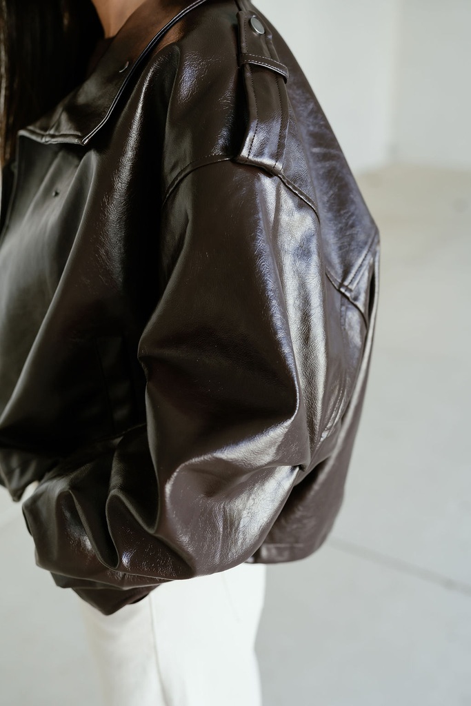 Short Leather Jacket Brown