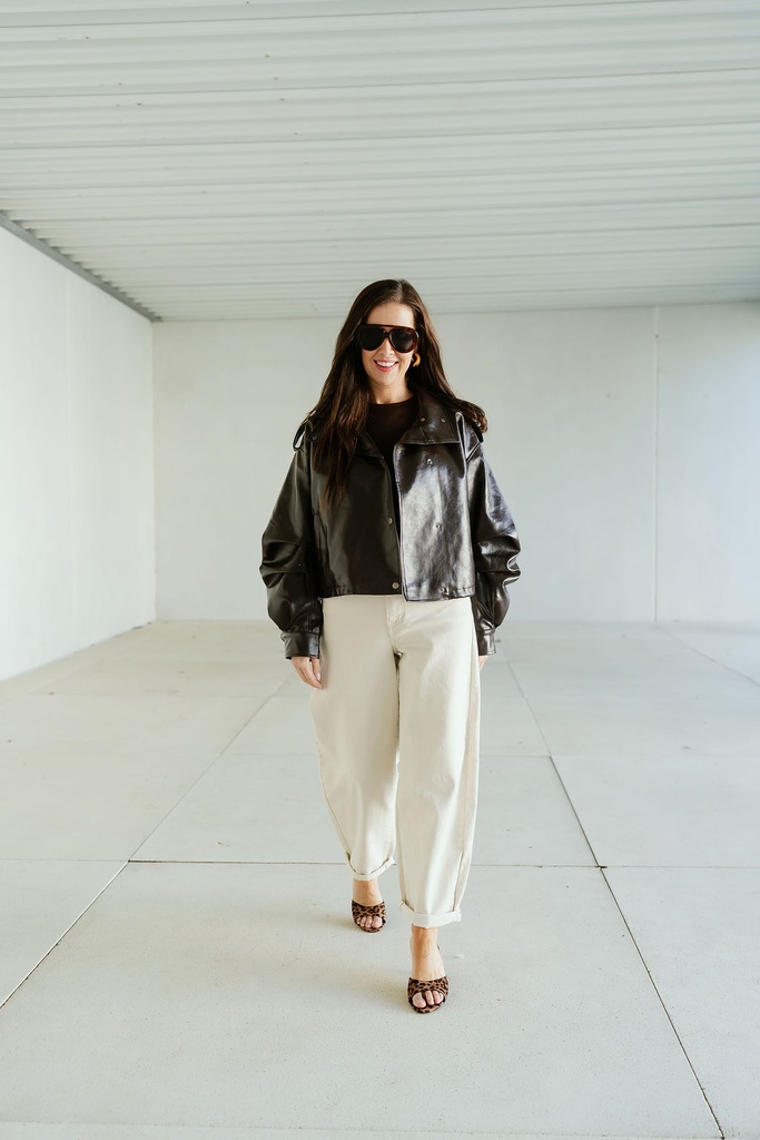 Short Leather Jacket Brown