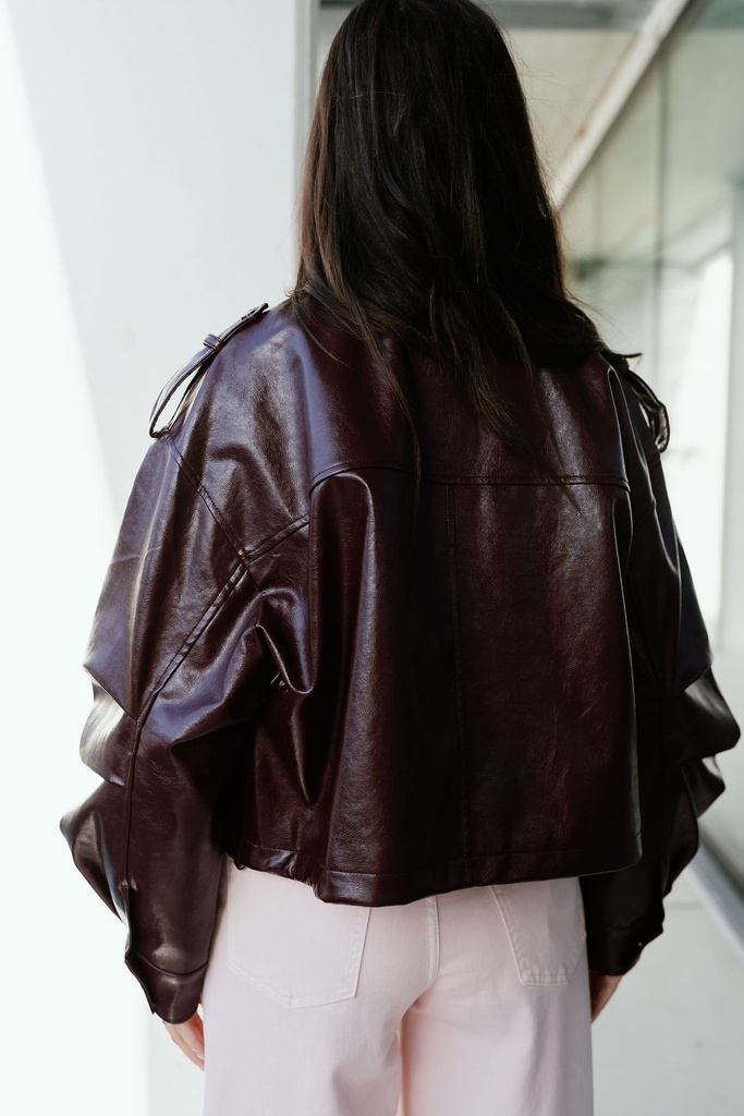 Short Leather Jacket Burgundy