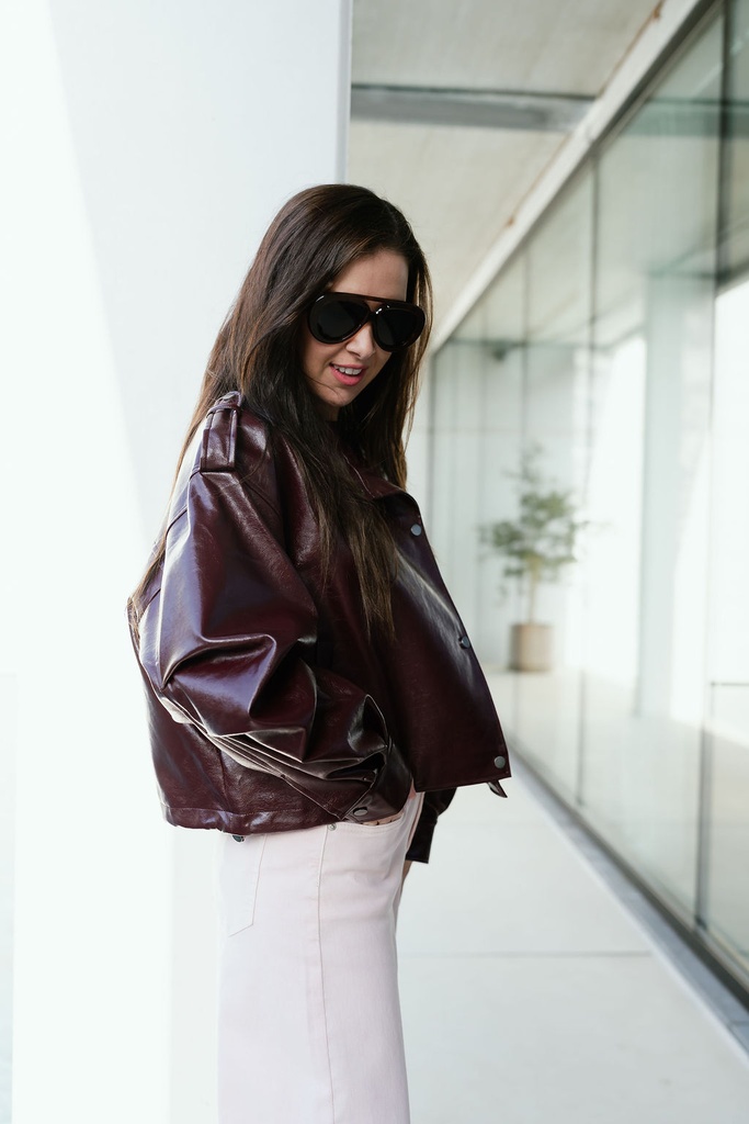 Short Leather Jacket Burgundy